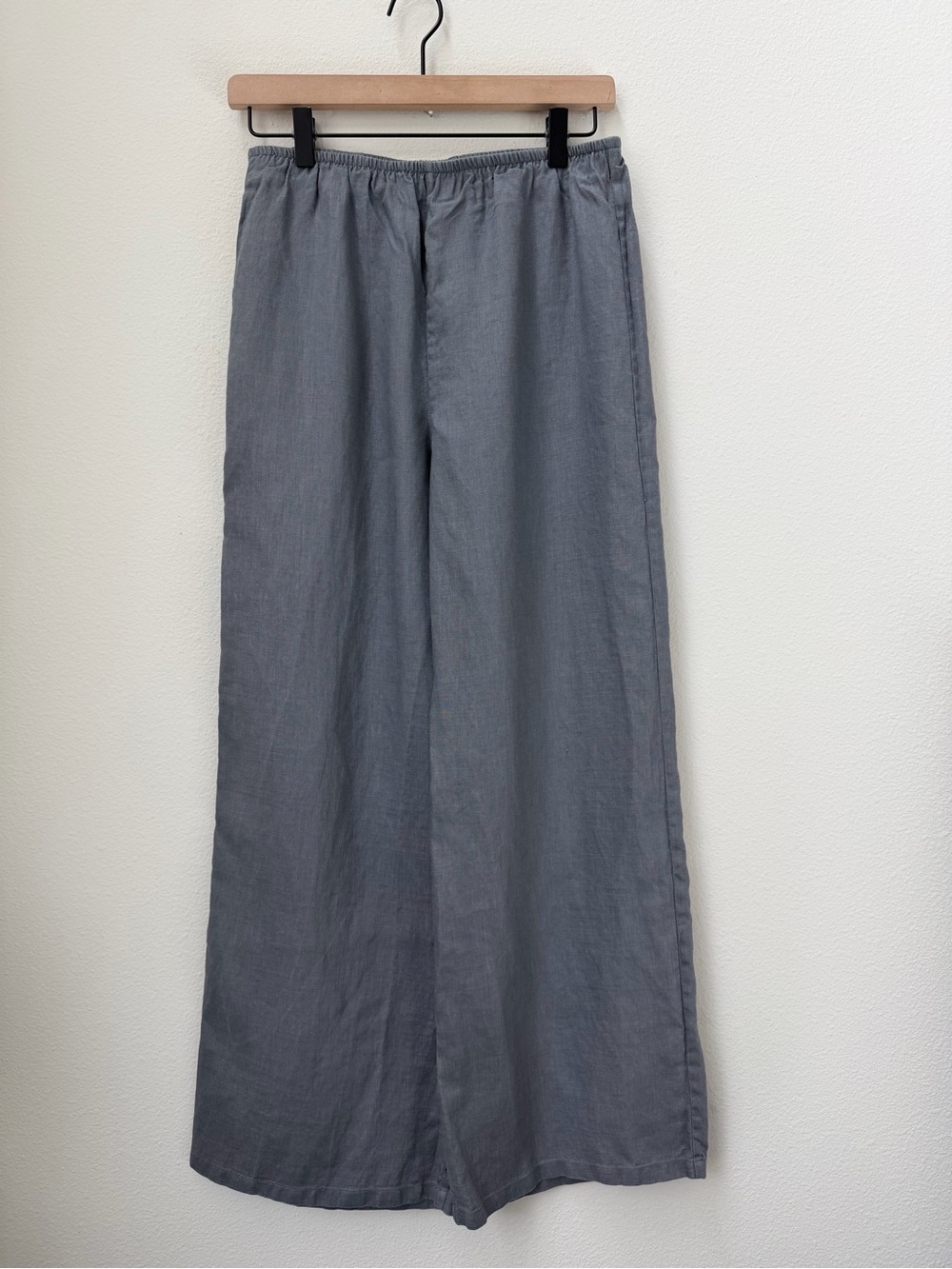 VIVID Linen Straight Long Pants Elastic Waist Cool Grey Wide Leg Trousers size S - Picture 5 of 12